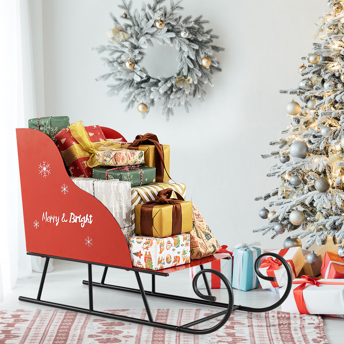 Metal Christmas Santa Sleigh Basket, Gift Storage Sleigh Christmas Decor & Accessories at Gallery Canada