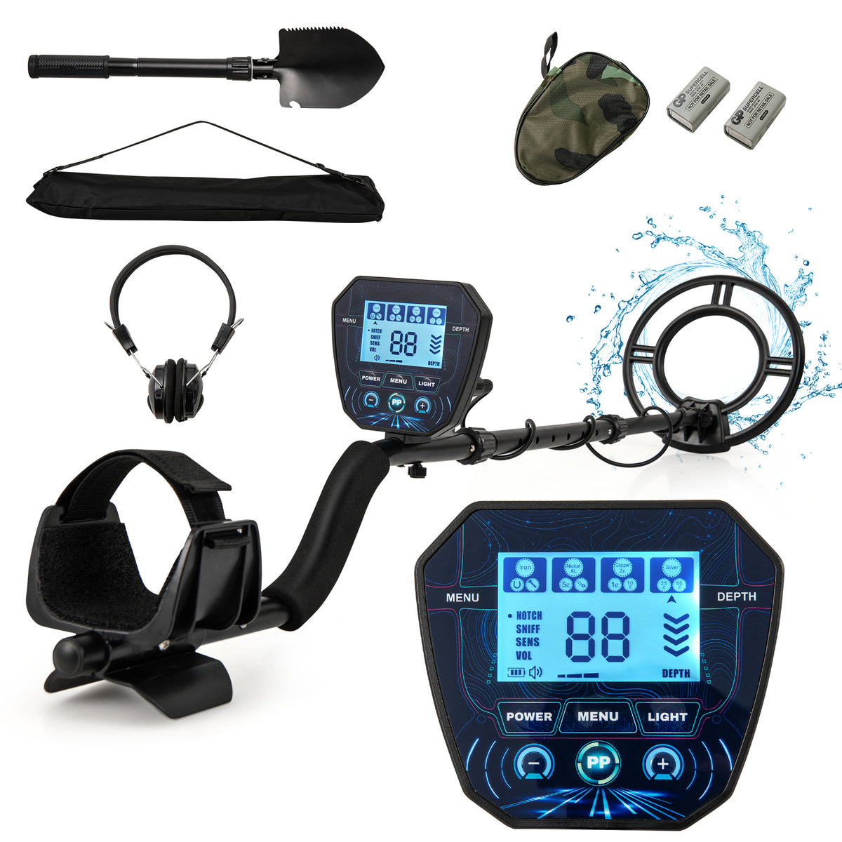 Metal Detector With Backlit LCD Display, Advanced DSP Chip, Black Garden Tools Black at Gallery Canada