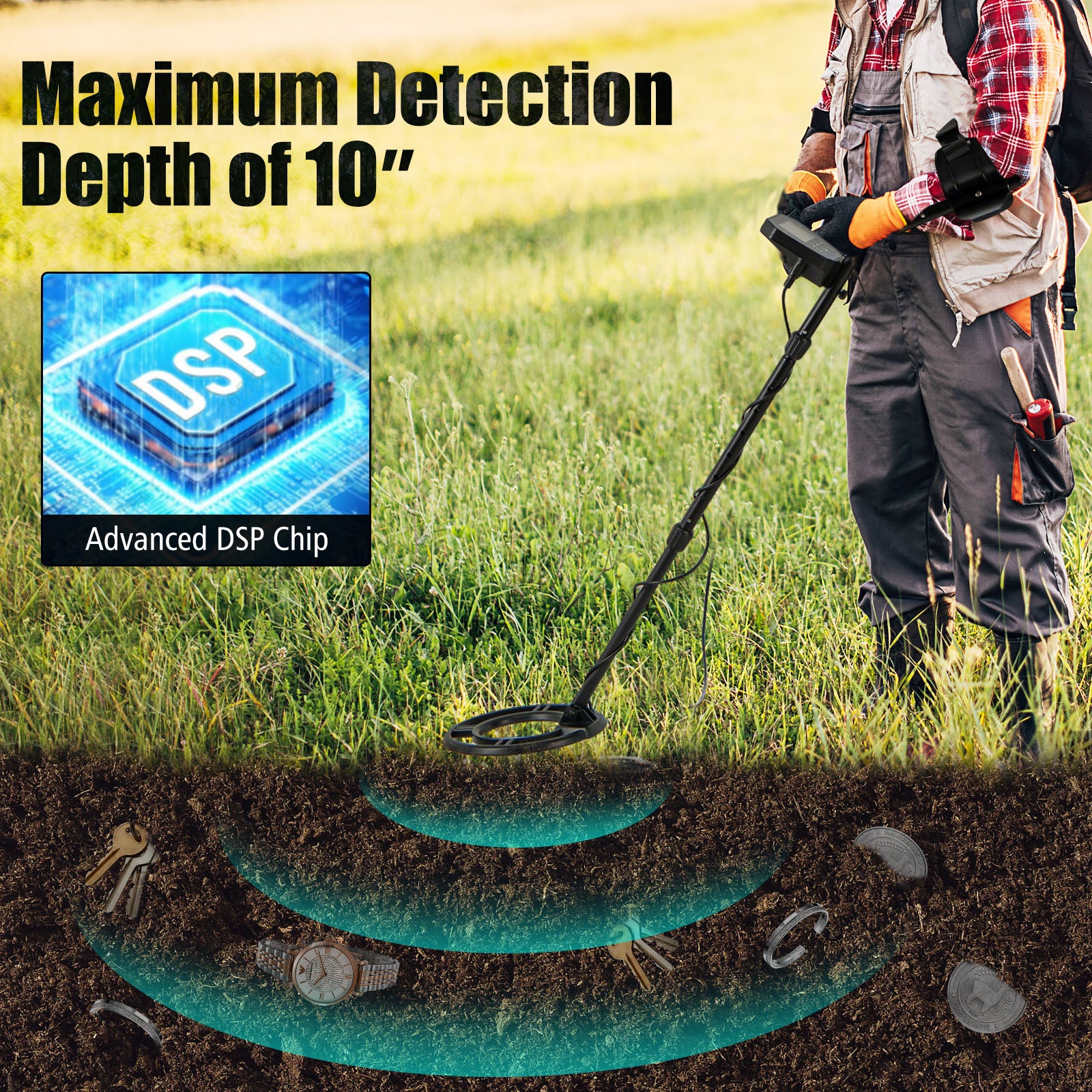 Metal Detector With Backlit LCD Display, Advanced DSP Chip, Black Garden Tools at Gallery Canada
