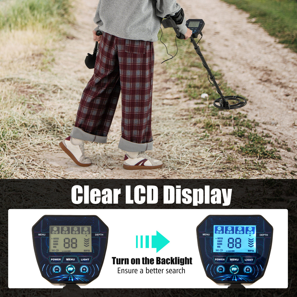 Metal Detector With Backlit LCD Display, Advanced DSP Chip, Black Garden Tools at Gallery Canada