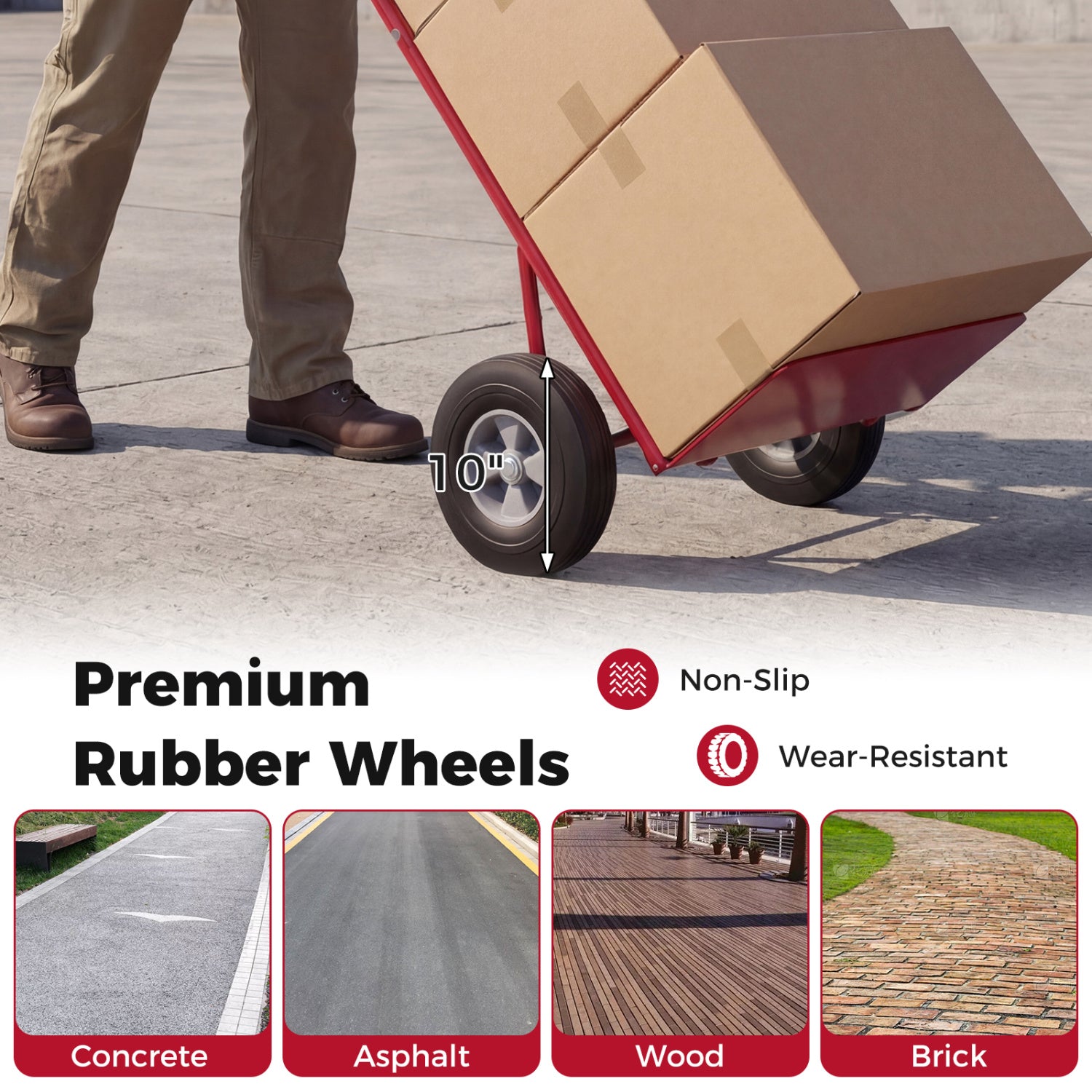 Metal Hand Truck, Heavy-Duty 600 LBS, 10inch Rubber Wheels, Red Garages at Gallery Canada