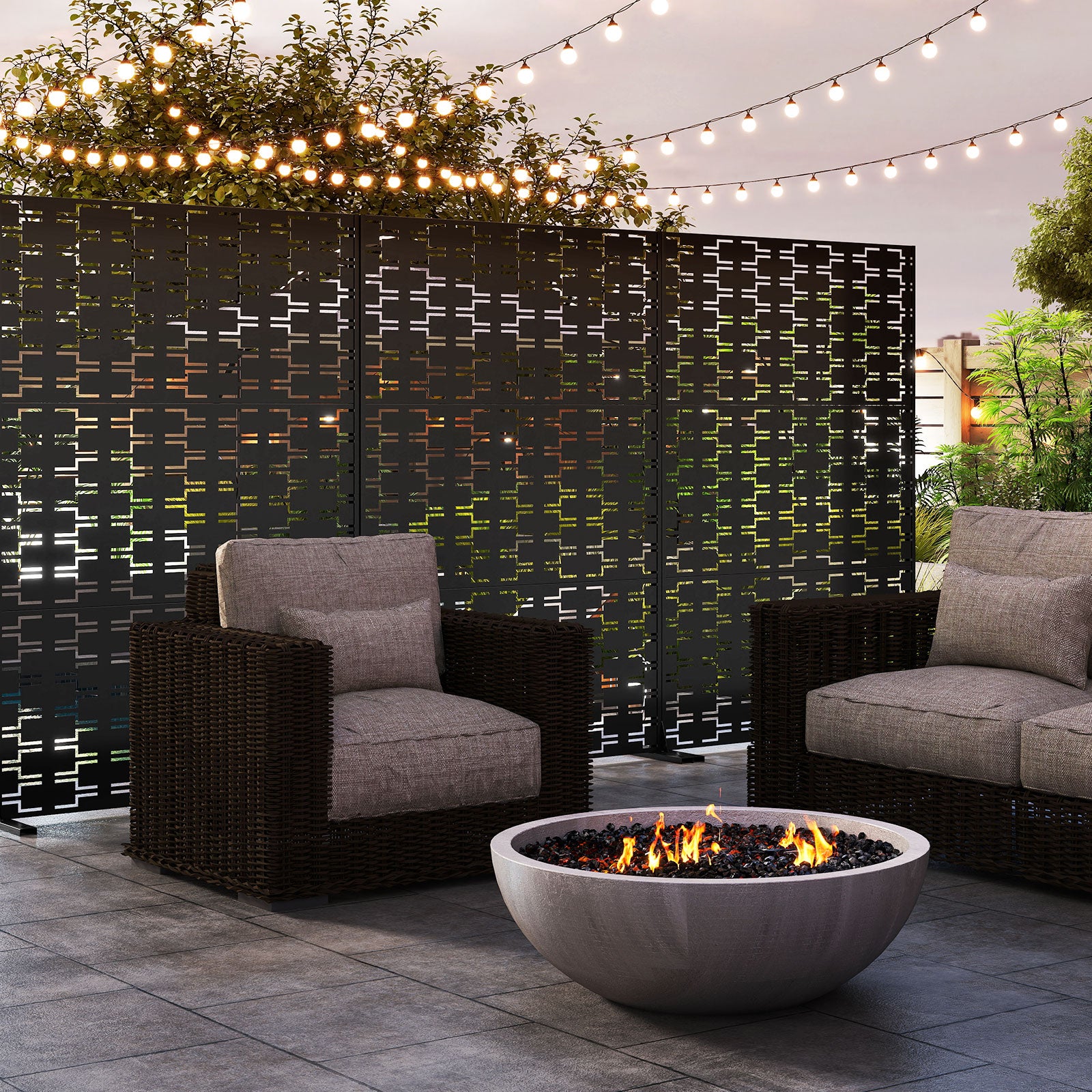 Metal Privacy Screen, 72 x 48 Inch, Freestanding Fence Panel, Black Room Dividers at Gallery Canada