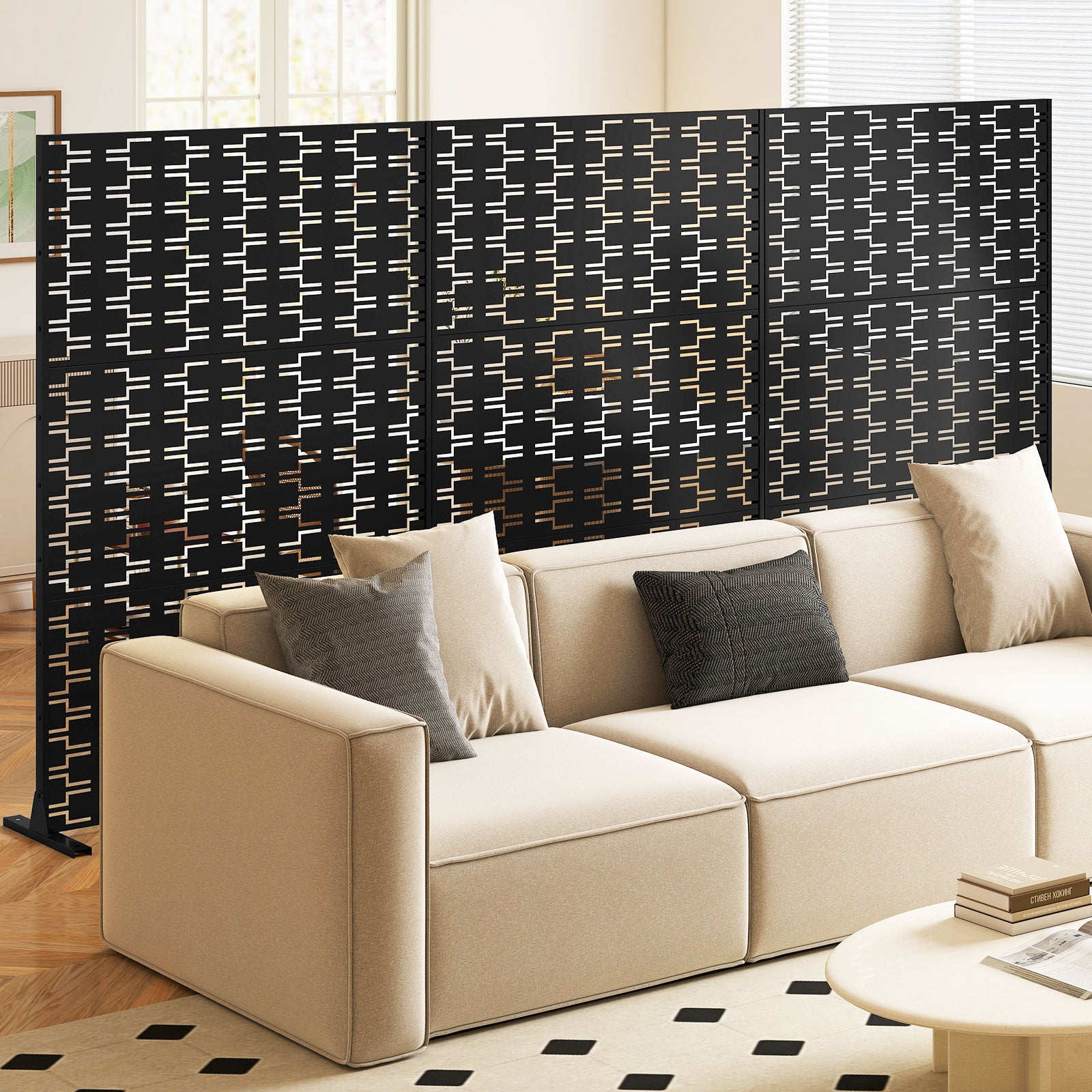 Metal Privacy Screen, 72 x 48 Inch, Freestanding Fence Panel, Black Room Dividers at Gallery Canada