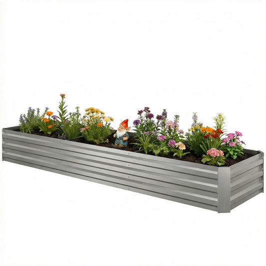 8'x2'x1' Galvanized Raised Bed, Elevated Planter Box, Silver