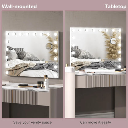 Hollywood Vanity Mirror With Lights, 31.5" x 24.4", White, 3 Colour, 10X Magnifying, USB Port, White Dressing & Vanity Tables at Gallery Canada