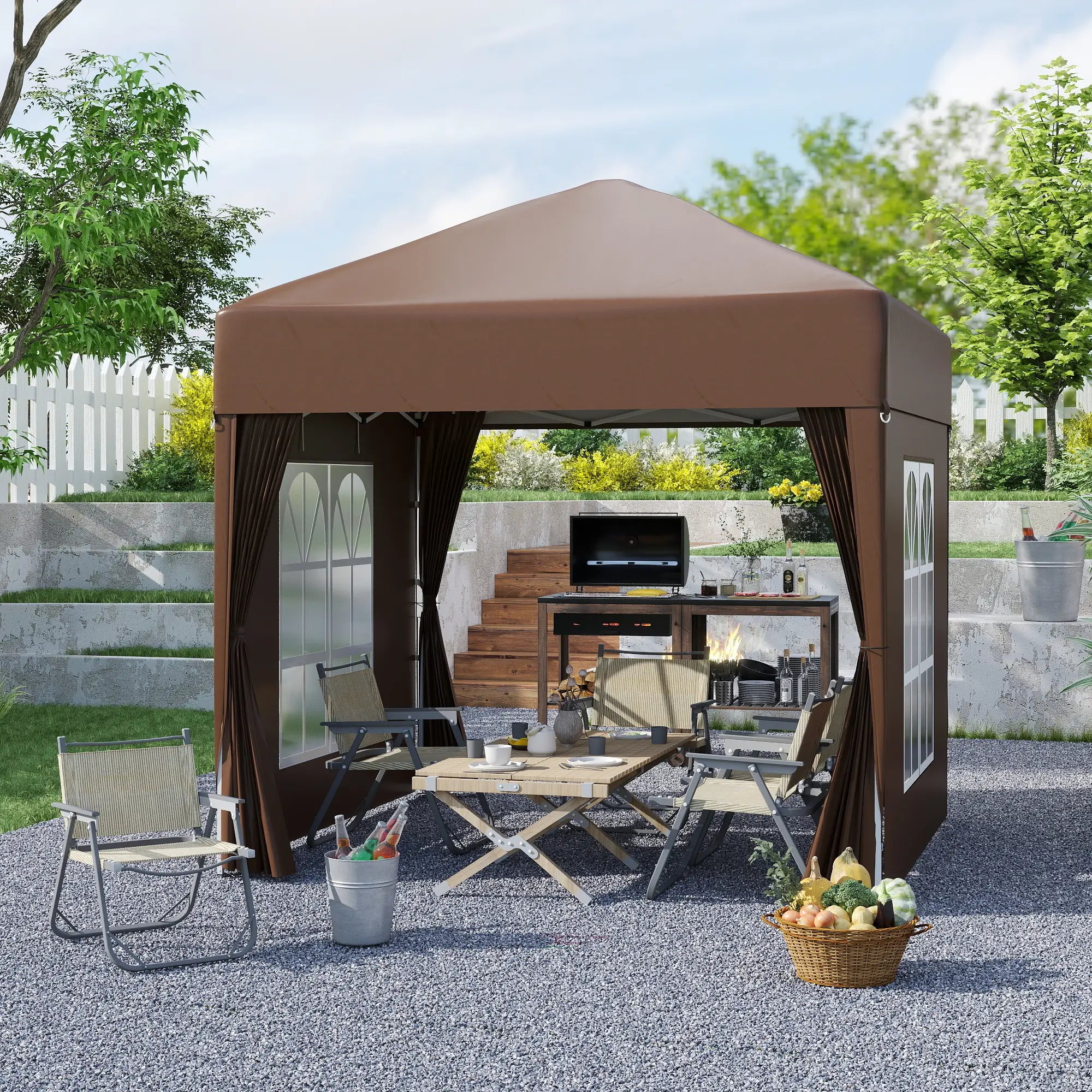6.6'x6.6' Pop Up Canopy Tent, Instant Sun Shelter, Brown Pop Up Canopies at Gallery Canada