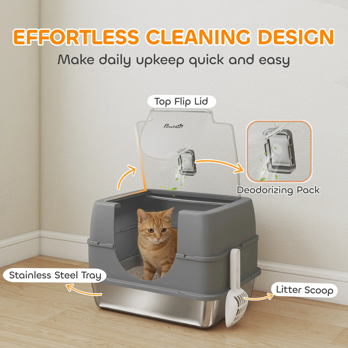 Stainless Steel Cat Litter Box with Lid, High Sided, Scoop Cat Litter Box Enclosures at Gallery Canada