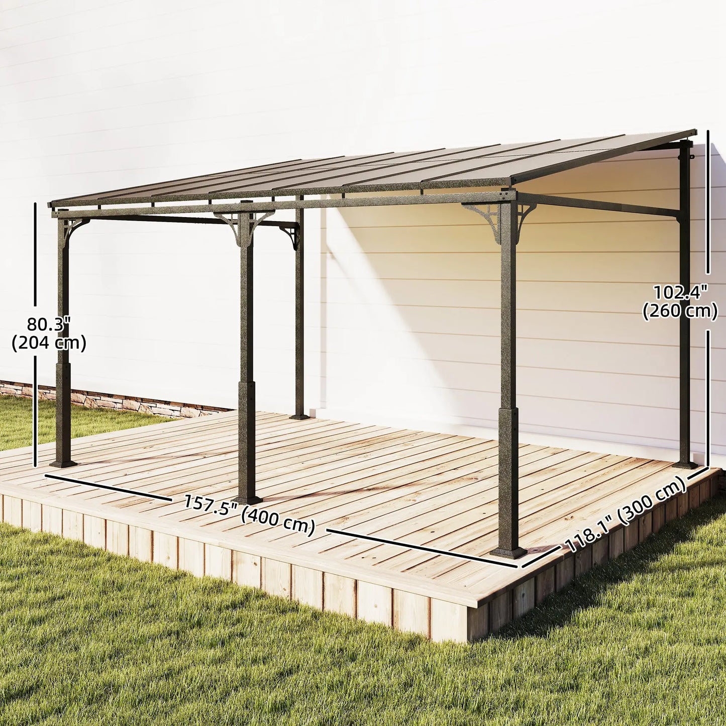 13' x 10' Lean-To Gazebo, Hardtop Wall Mounted Outdoor Pergola Pergolas at Gallery Canada