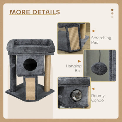Small Cat Tree Tower with Perch, Scratching Post, Condo, Toy Ball, Dark Grey Cat Trees at Gallery Canada