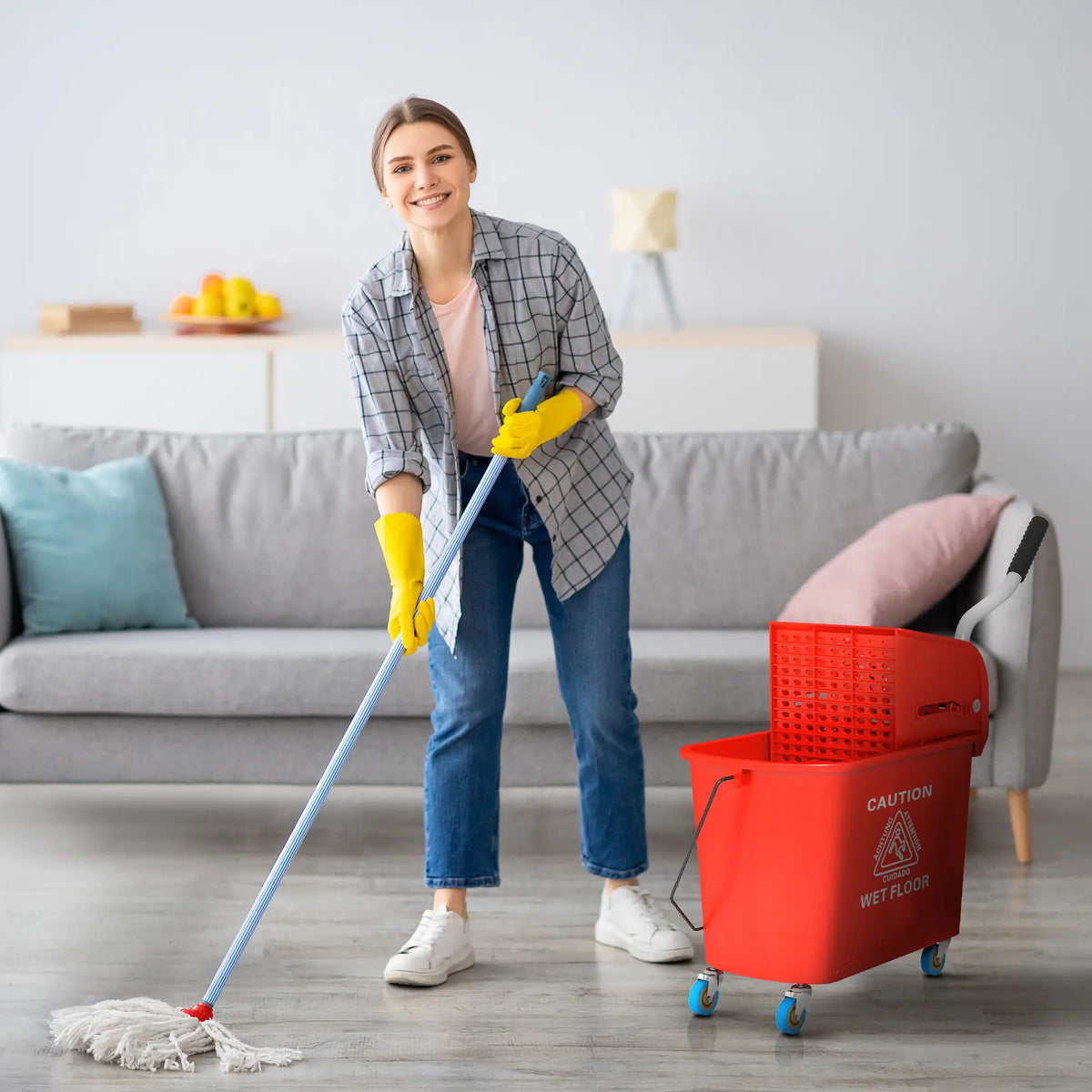 Compact Mop Bucket with Wringer, 5 Gallon, Red Household Supplies at Gallery Canada