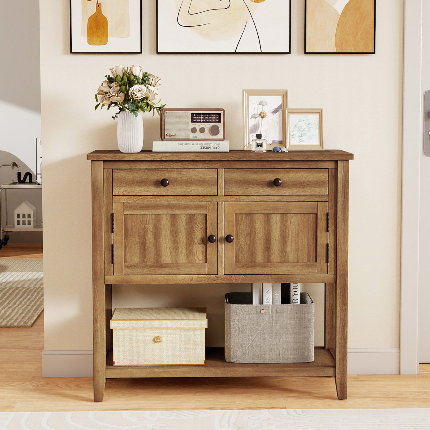 Mid-Century Console Table, Wood Coffee Bar, 2 Drawers, Walnut Coffee Tables at Gallery Canada