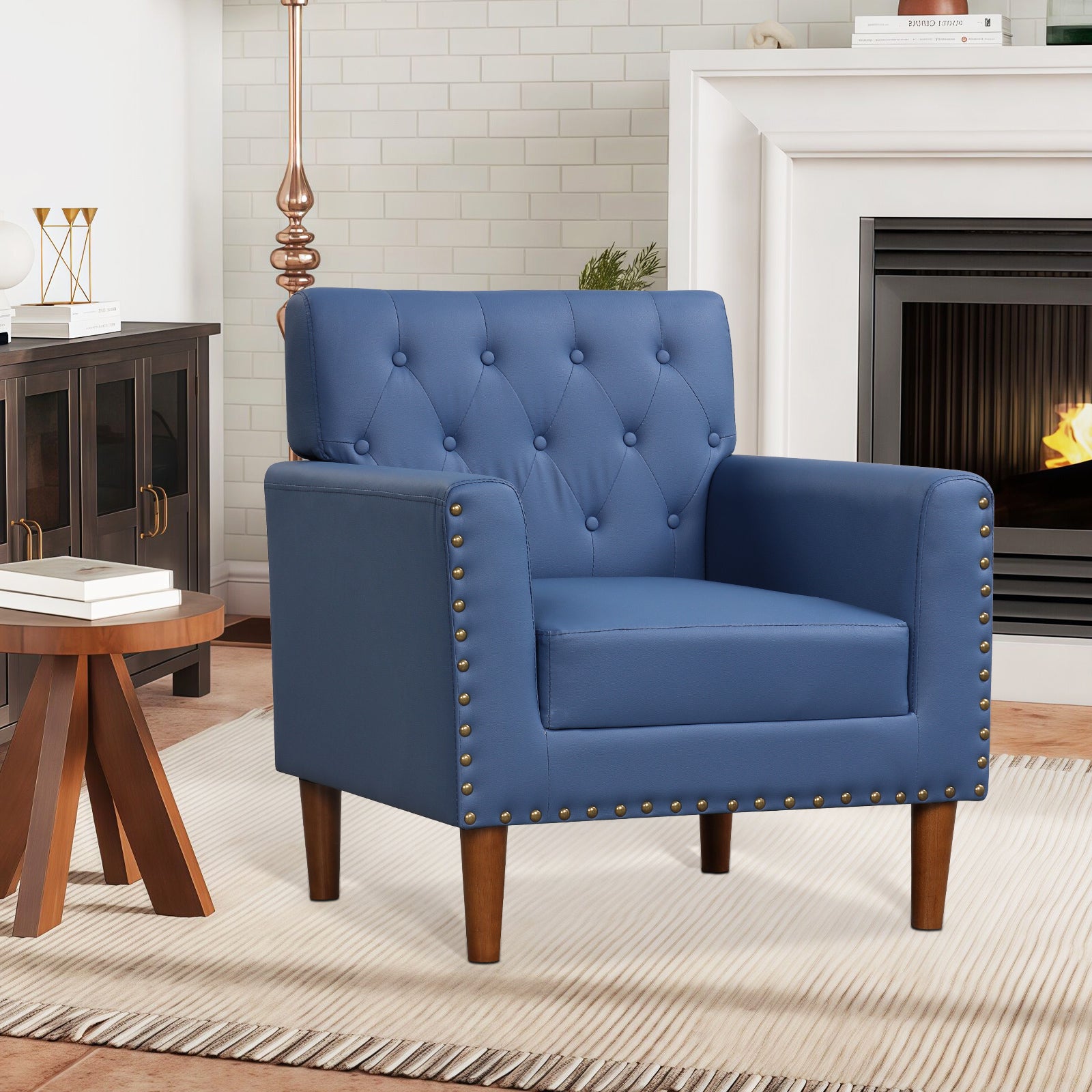 Mid Century Modern Accent Chair, Button Tufted, Blue Accent Chairs at Gallery Canada