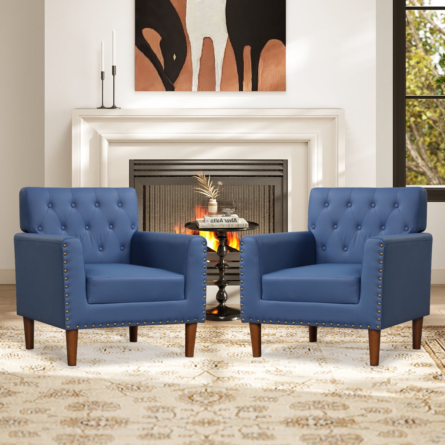 Mid Century Modern Accent Chair, Button Tufted, Blue Accent Chairs at Gallery Canada