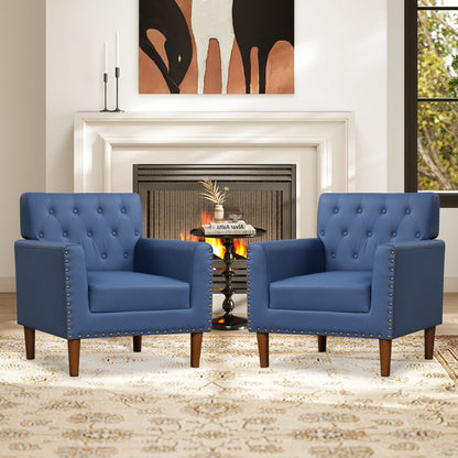 Mid Century Modern Accent Chair, Button Tufted, Blue Accent Chairs at Gallery Canada