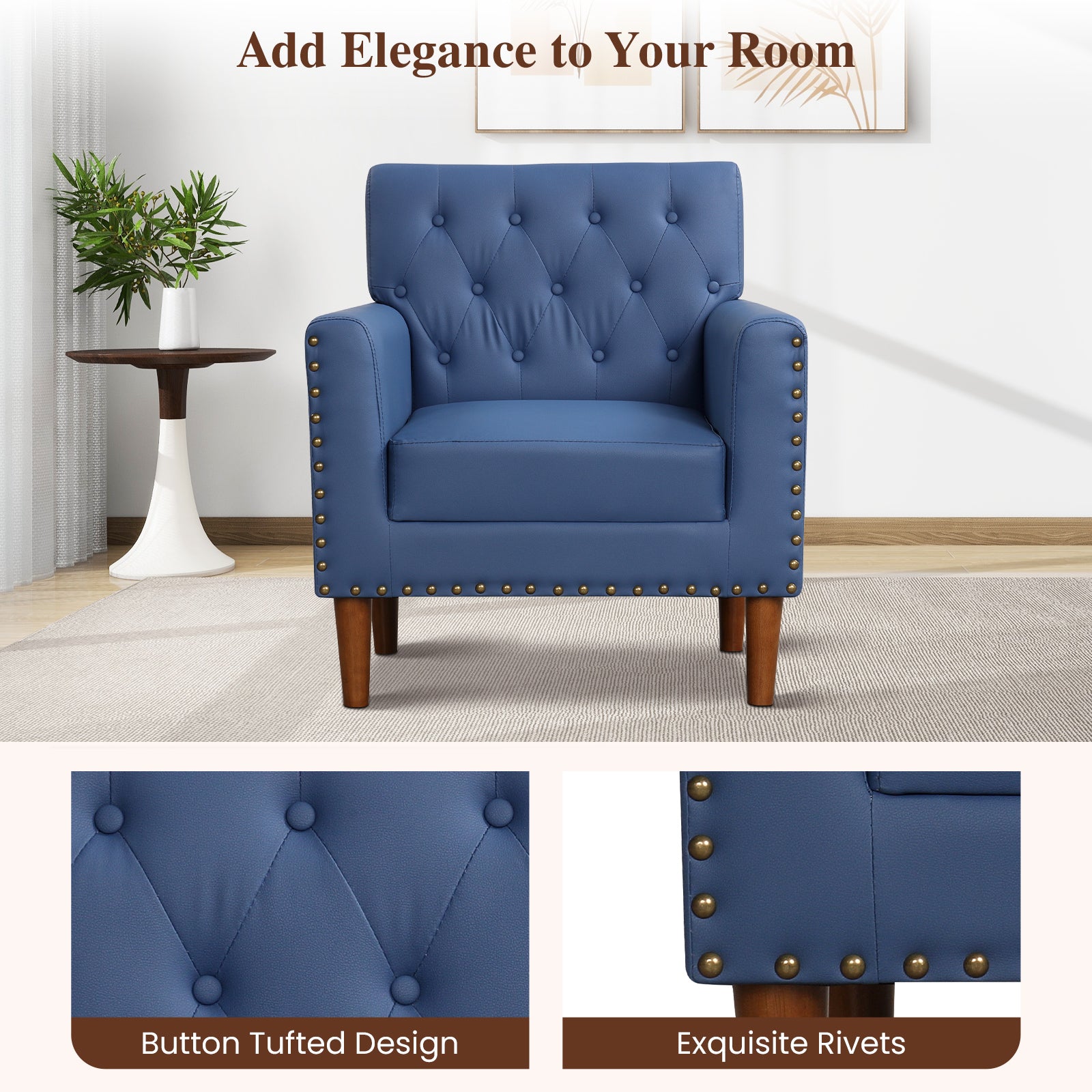 Mid Century Modern Accent Chair, Button Tufted, Blue Accent Chairs at Gallery Canada