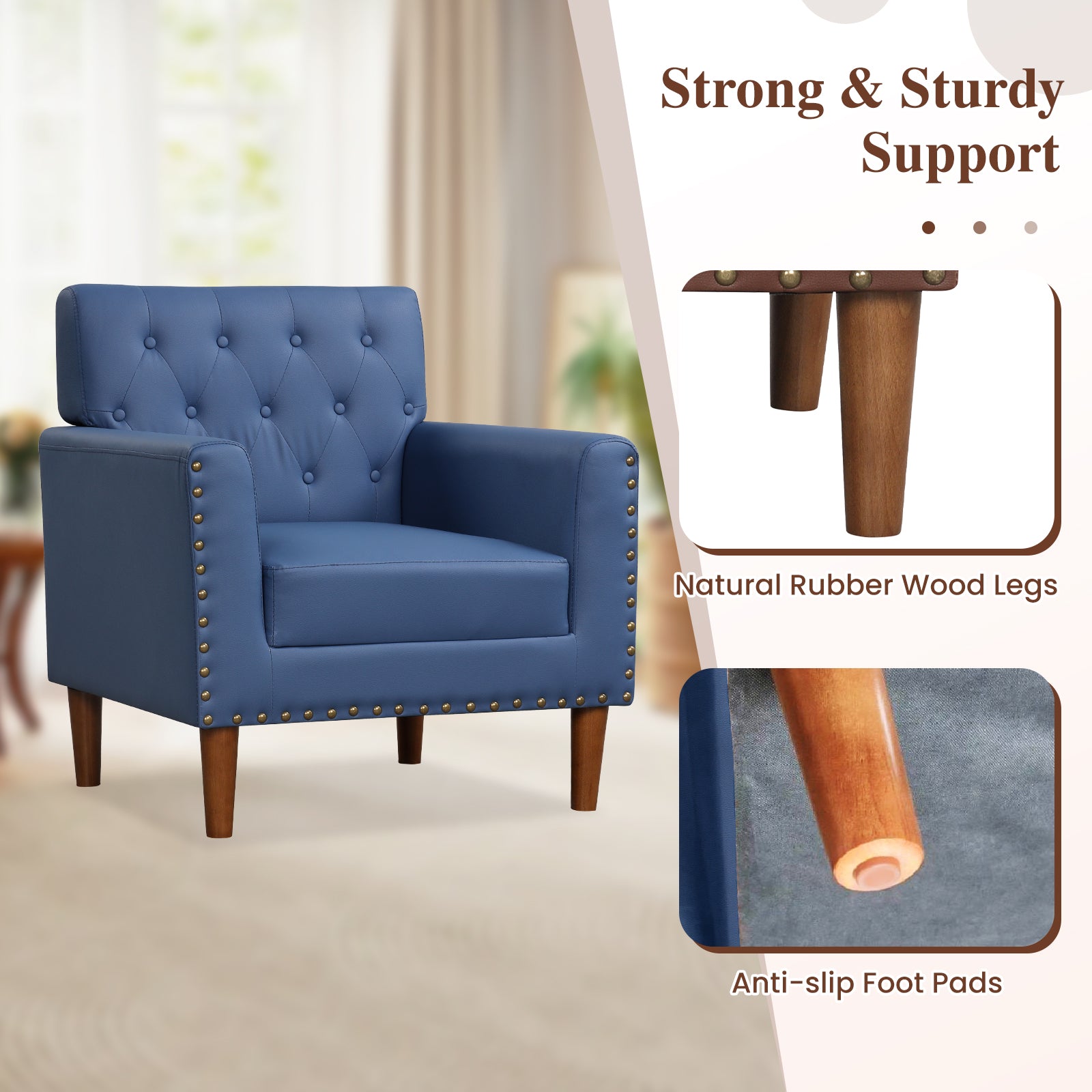 Mid Century Modern Accent Chair, Button Tufted, Blue Accent Chairs at Gallery Canada