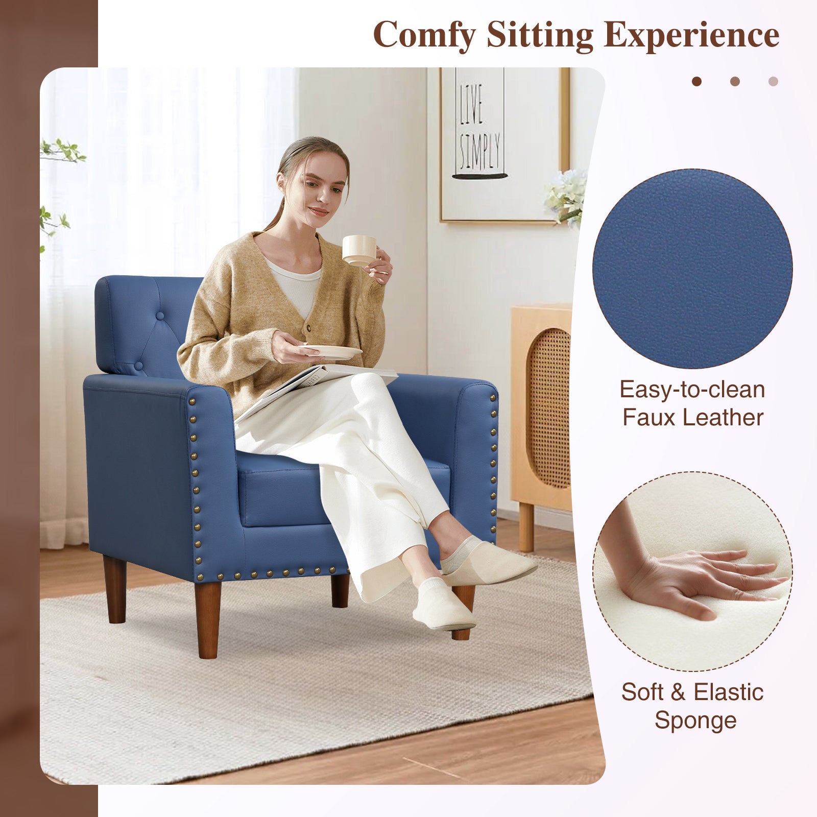 Mid Century Modern Accent Chair, Button Tufted, Blue Accent Chairs at Gallery Canada