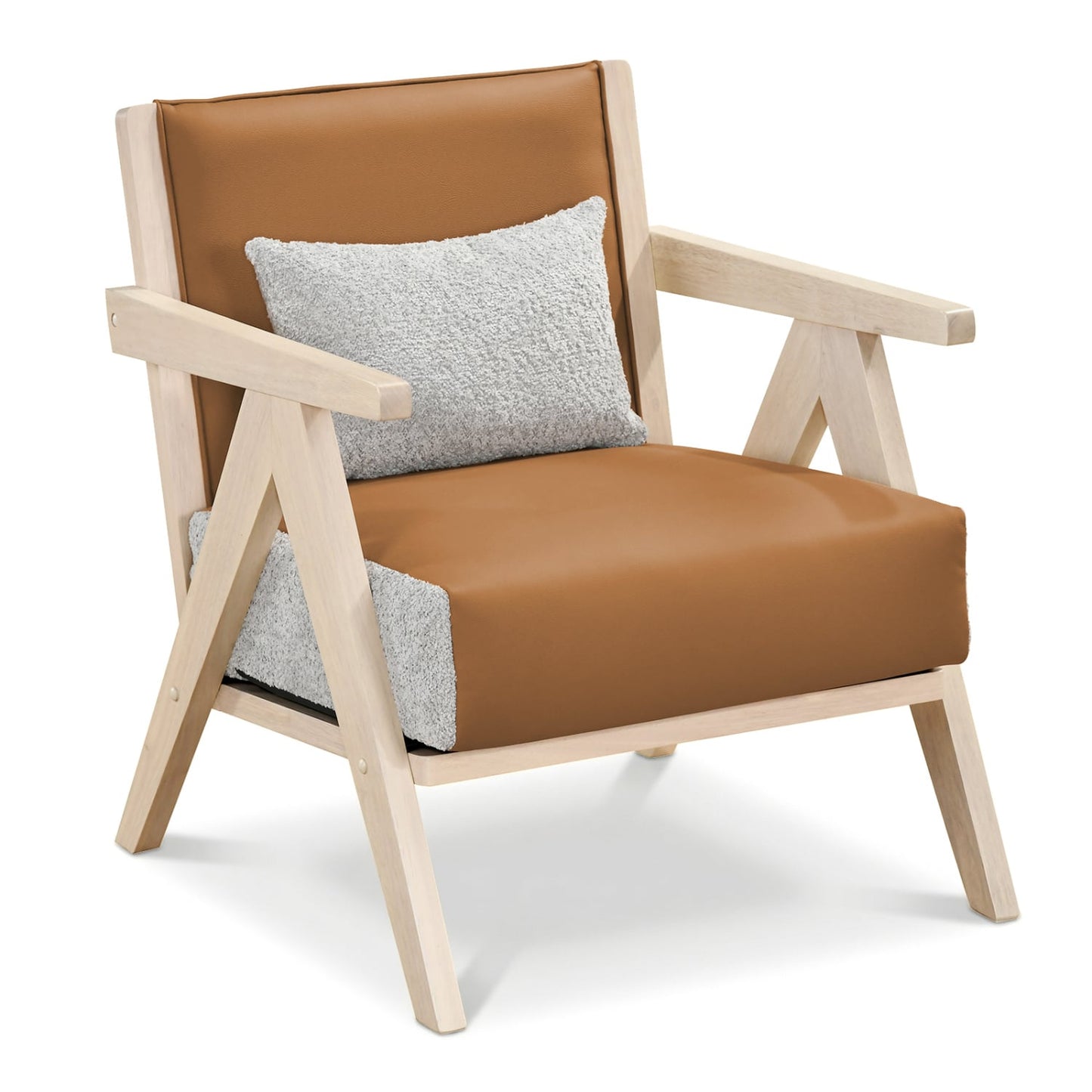 Mid-Century Modern Accent Chair, Artificial Leather, Rubber Wood Frame, Brown Accent Chairs Brown at Gallery Canada