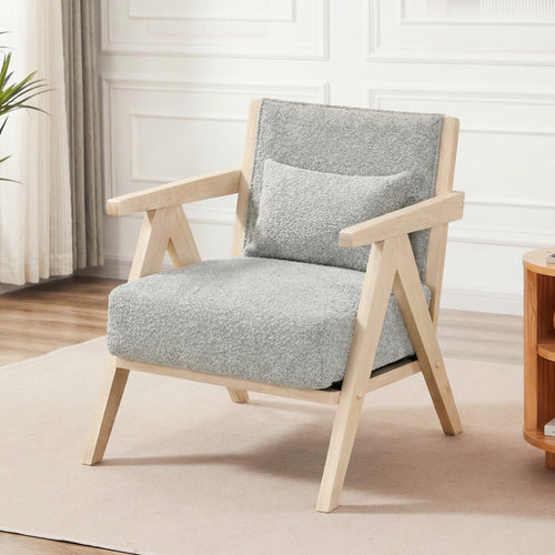 Mid-Century Modern Accent Chair, Artificial Leather Sofa, Gray