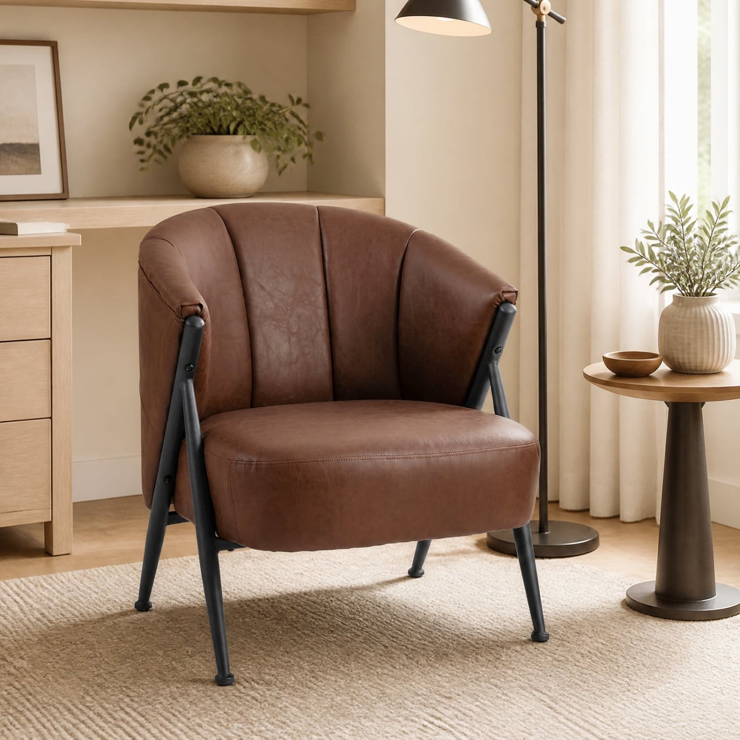 Mid Century Modern Accent Chair, Curved Backrest, Wide Seat, Brown Accent Chairs at Gallery Canada