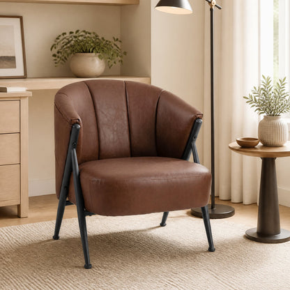 Mid Century Modern Accent Chair, Curved Backrest, Wide Seat, Brown Accent Chairs at Gallery Canada
