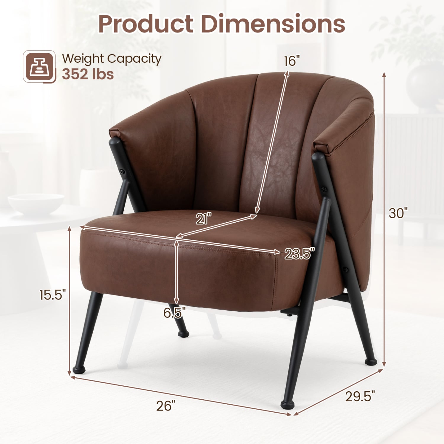 Mid Century Modern Accent Chair, Curved Backrest, Wide Seat, Brown Accent Chairs at Gallery Canada