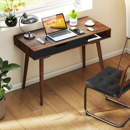 Mid-Century Modern Computer Desk With Drawer, Brown Computer Desks at Gallery Canada