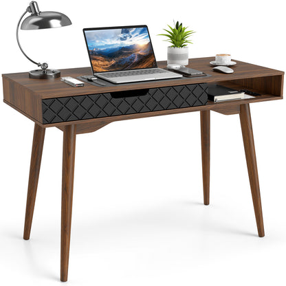 Mid-Century Modern Computer Desk With Drawer, Brown Computer Desks at Gallery Canada