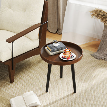 Mid Century Modern Round Side Table With Wooden Tray, Brown End & Side Tables at Gallery Canada