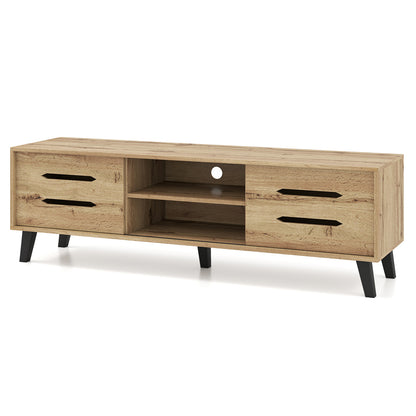 Mid Century Modern TV Stand, Sliding Doors, Cable Hole, 65 Inch, Natural Entertainment Centers & TV Stands Natural at Gallery Canada