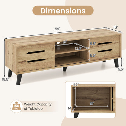 Mid Century Modern TV Stand, Sliding Doors, Cable Hole, 65 Inch, Natural Entertainment Centers & TV Stands at Gallery Canada