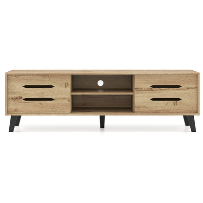 Mid Century Modern TV Stand, Sliding Doors, Cable Hole, 65 Inch, Natural Entertainment Centers & TV Stands at Gallery Canada