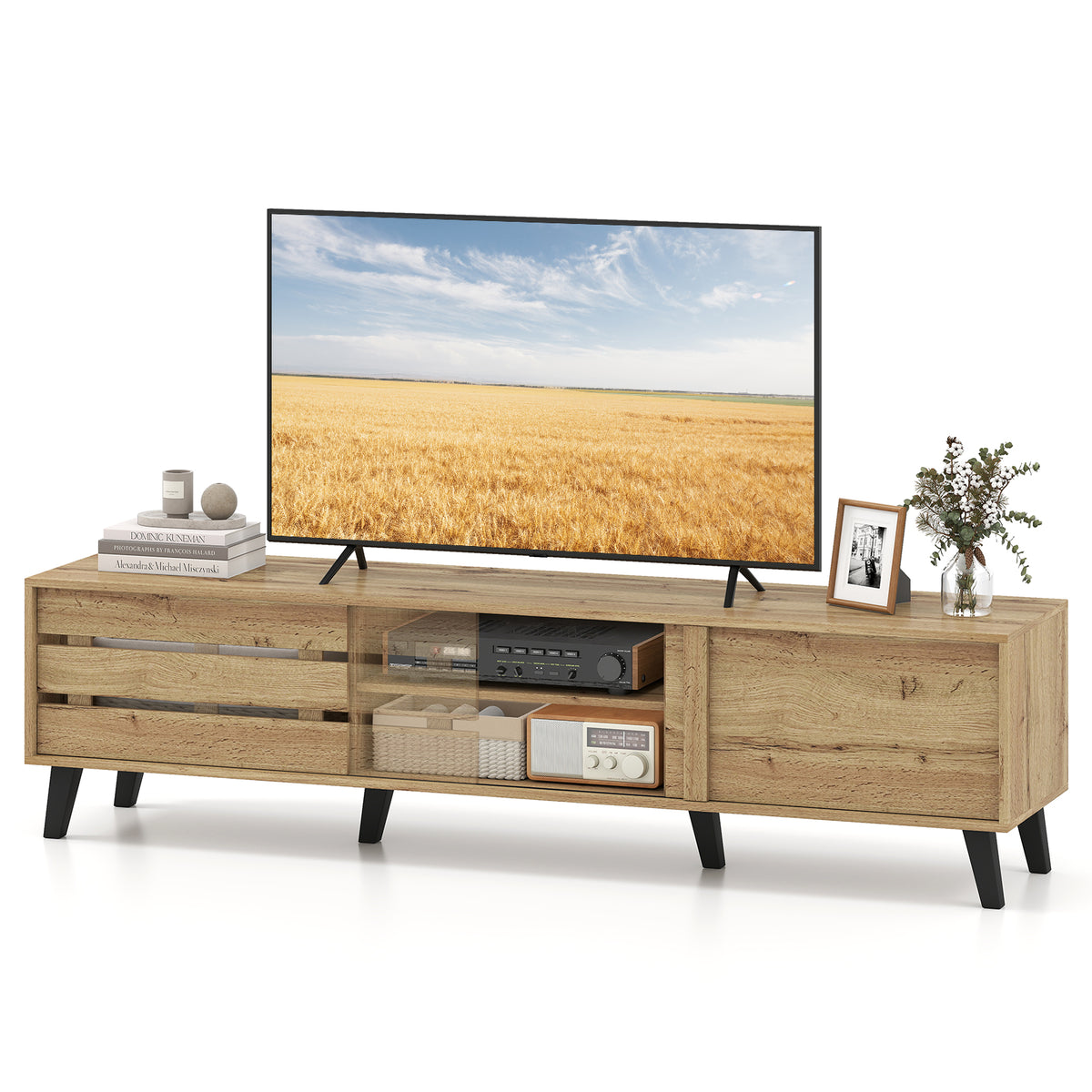 Mid Century Modern TV Stand, 80 Inch, Oak Entertainment Centers & TV Stands at Gallery Canada