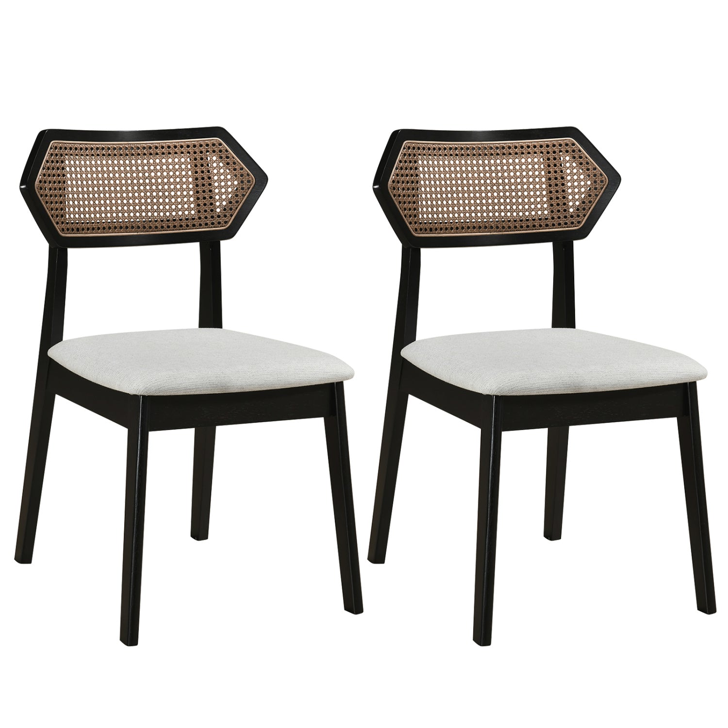 Mid Century Rattan Dining Chair, Set Of 2, Black Dining Chairs Black at Gallery Canada