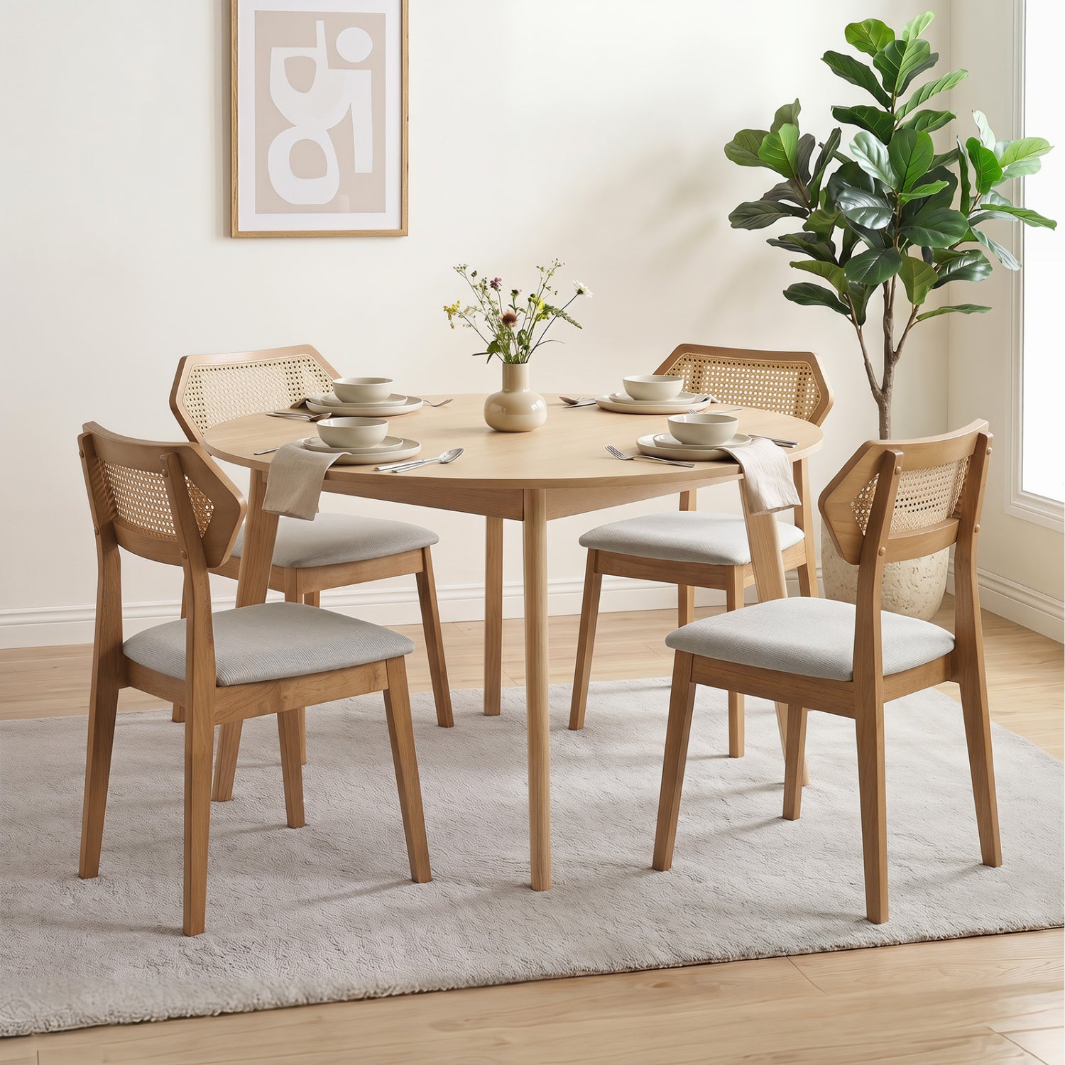 Mid Century Rattan Dining Chairs Set of 2, Natural Dining Chairs at Gallery Canada
