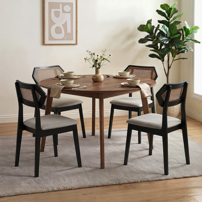 Mid Century Rattan Dining Chairs Set of 4 with Rattan Back, Black Dining Chairs at Gallery Canada