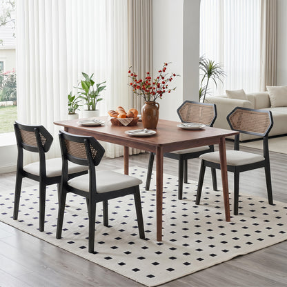 Mid Century Rattan Dining Chairs Set of 4 with Rattan Back, Black Dining Chairs at Gallery Canada