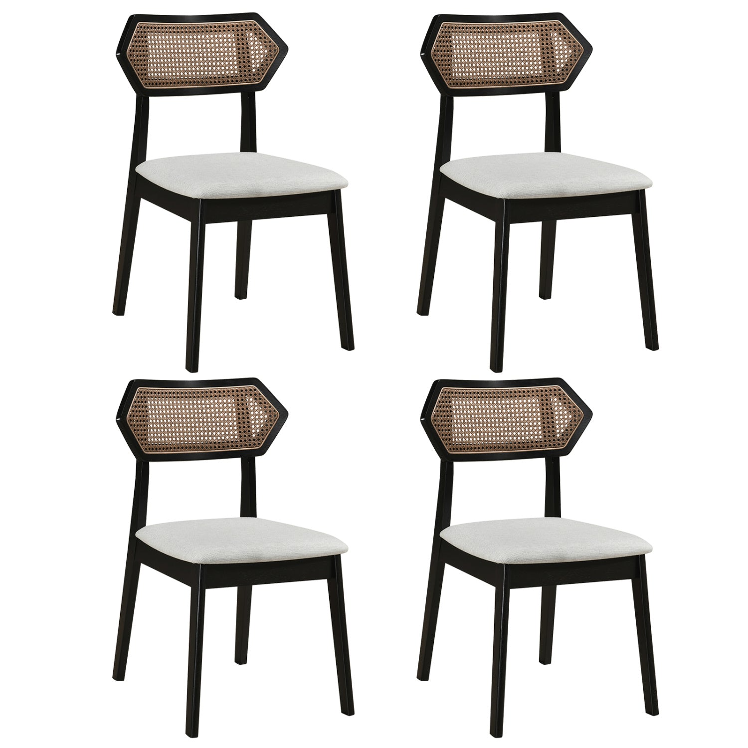 Mid Century Rattan Dining Chairs Set of 4 with Rattan Back, Black Dining Chairs Black at Gallery Canada