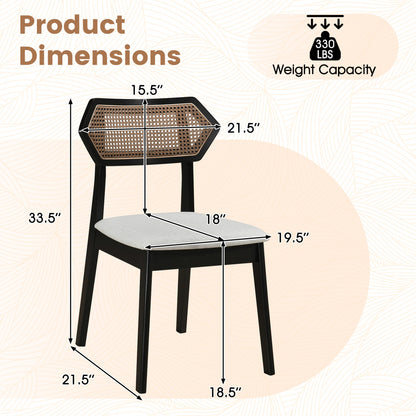 Mid Century Rattan Dining Chairs Set of 4 with Rattan Back, Black Dining Chairs at Gallery Canada