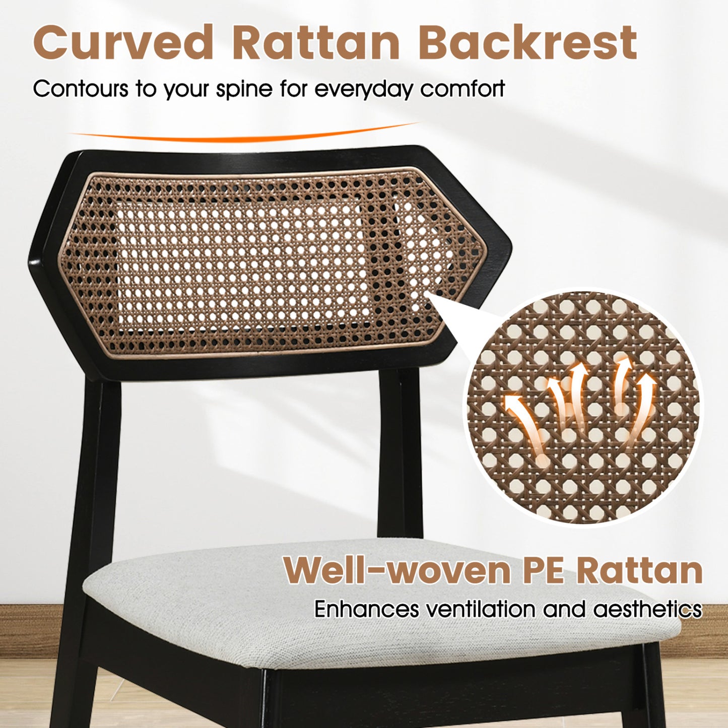 Mid Century Rattan Dining Chairs Set of 4 with Rattan Back, Black Dining Chairs at Gallery Canada