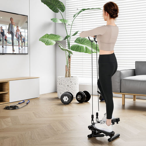 Mini Stepper With Resistance Bands, Adjustable Height, Black