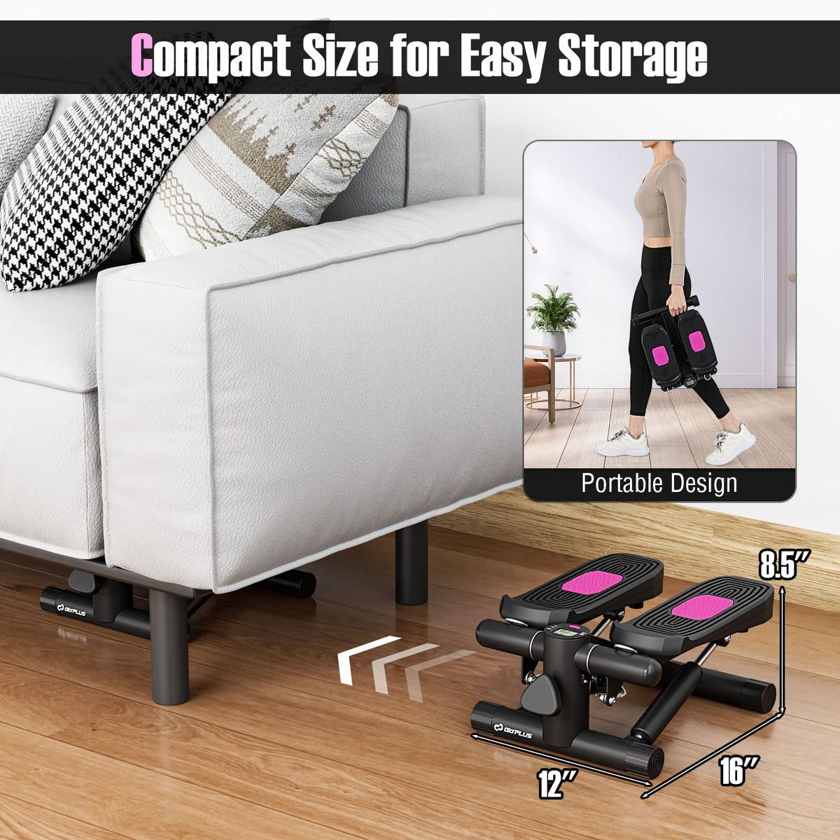 Mini Stepper With Resistance Bands, Adjustable Height, Black Sport Equipments at Gallery Canada