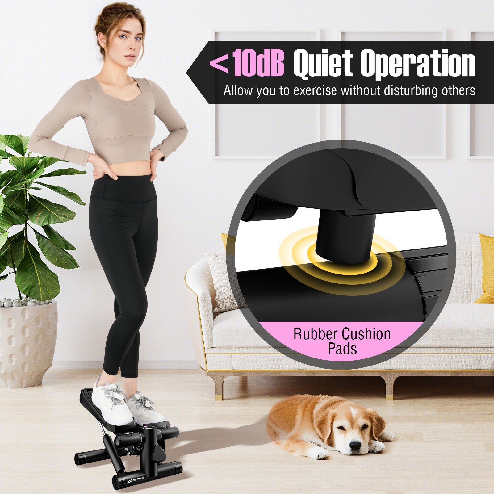 Mini Stepper With Resistance Bands, Adjustable Height, Black Sport Equipments at Gallery Canada