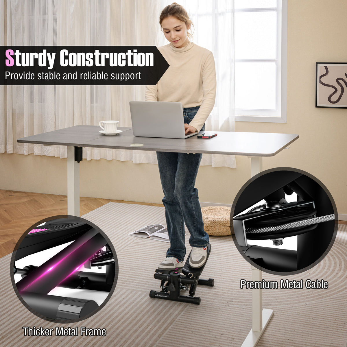 Mini Stepper With Resistance Bands, Adjustable Height, Black Sport Equipments at Gallery Canada