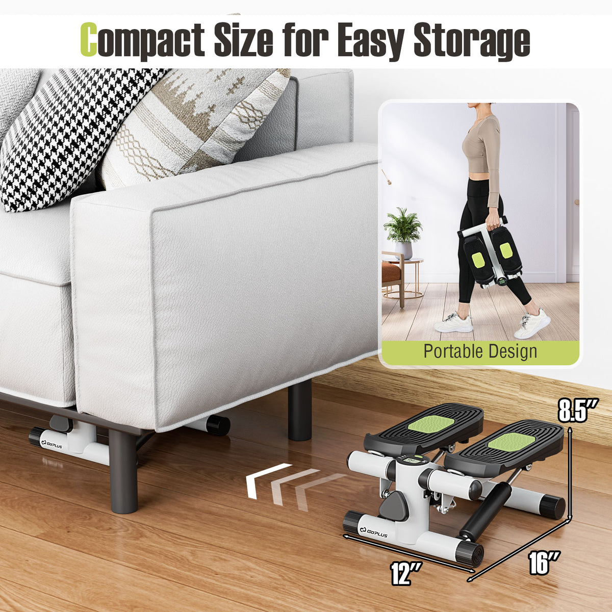 Mini Stepper With Resistance Bands, Adjustable Height, White Sport Equipments at Gallery Canada