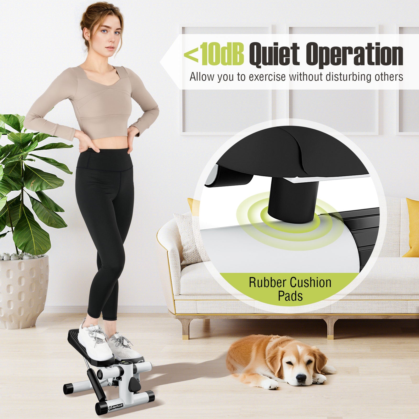 Mini Stepper With Resistance Bands, Adjustable Height, White Sport Equipments at Gallery Canada