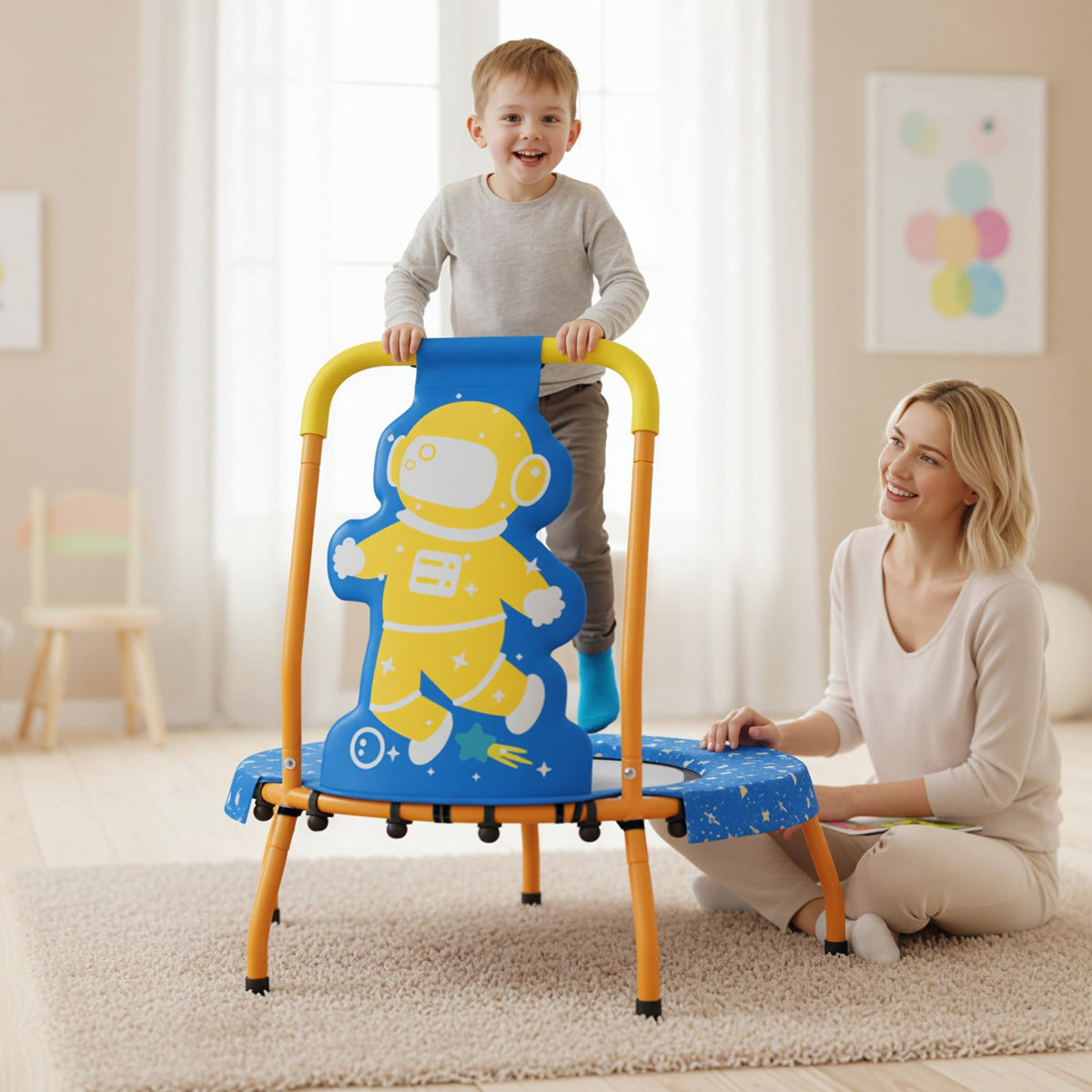 Mini Trampoline For Toddlers, Foam Padded Handle, Safety Cover, Blue Trampolines at Gallery Canada