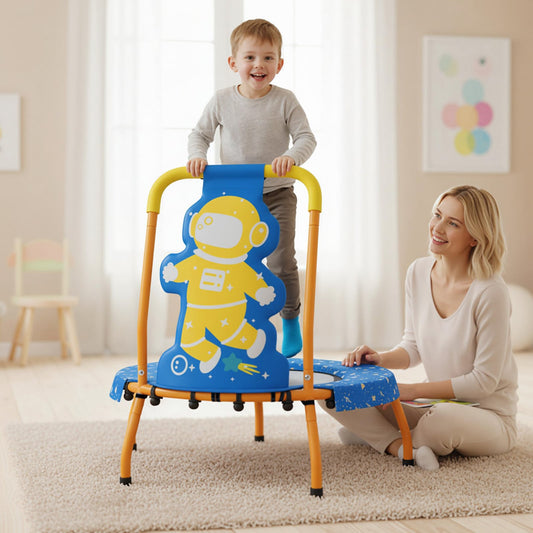 Mini Trampoline For Toddlers, Foam Padded Handle, Safety Cover, Blue Trampolines Blue at Gallery Canada