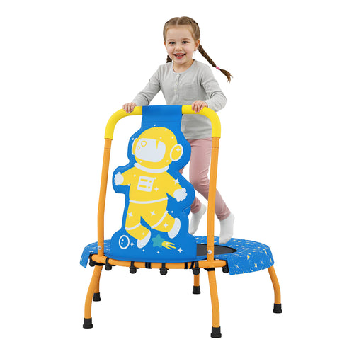 Mini Trampoline For Toddlers, Foam Padded Handle, Safety Cover, Blue