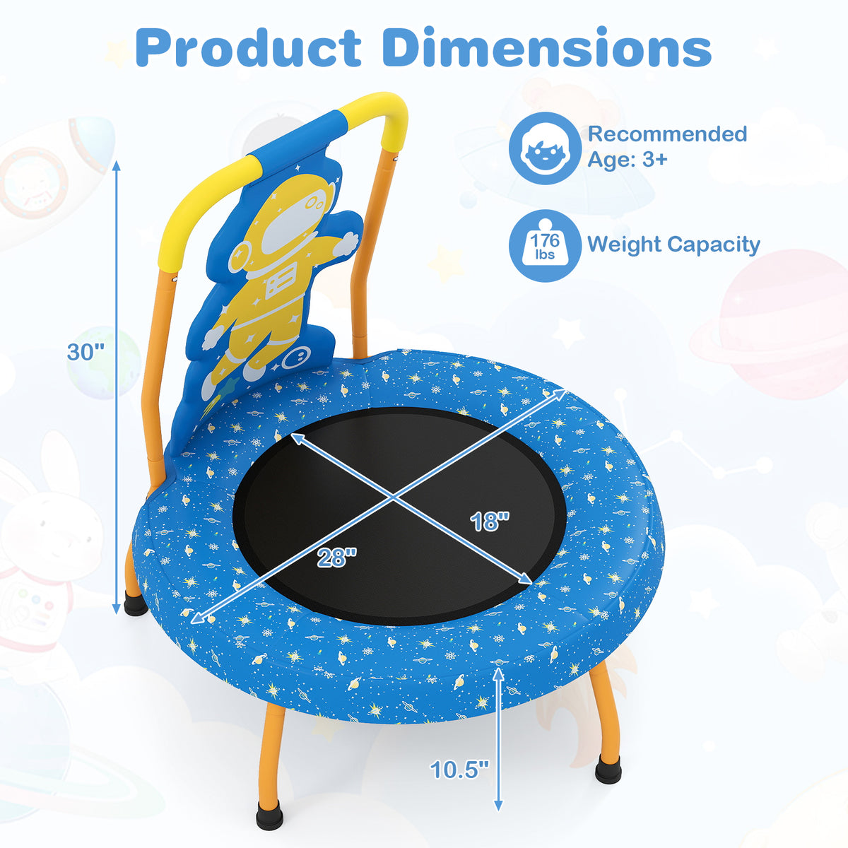 Mini Trampoline For Toddlers, Foam Padded Handle, Safety Cover, Blue Trampolines at Gallery Canada